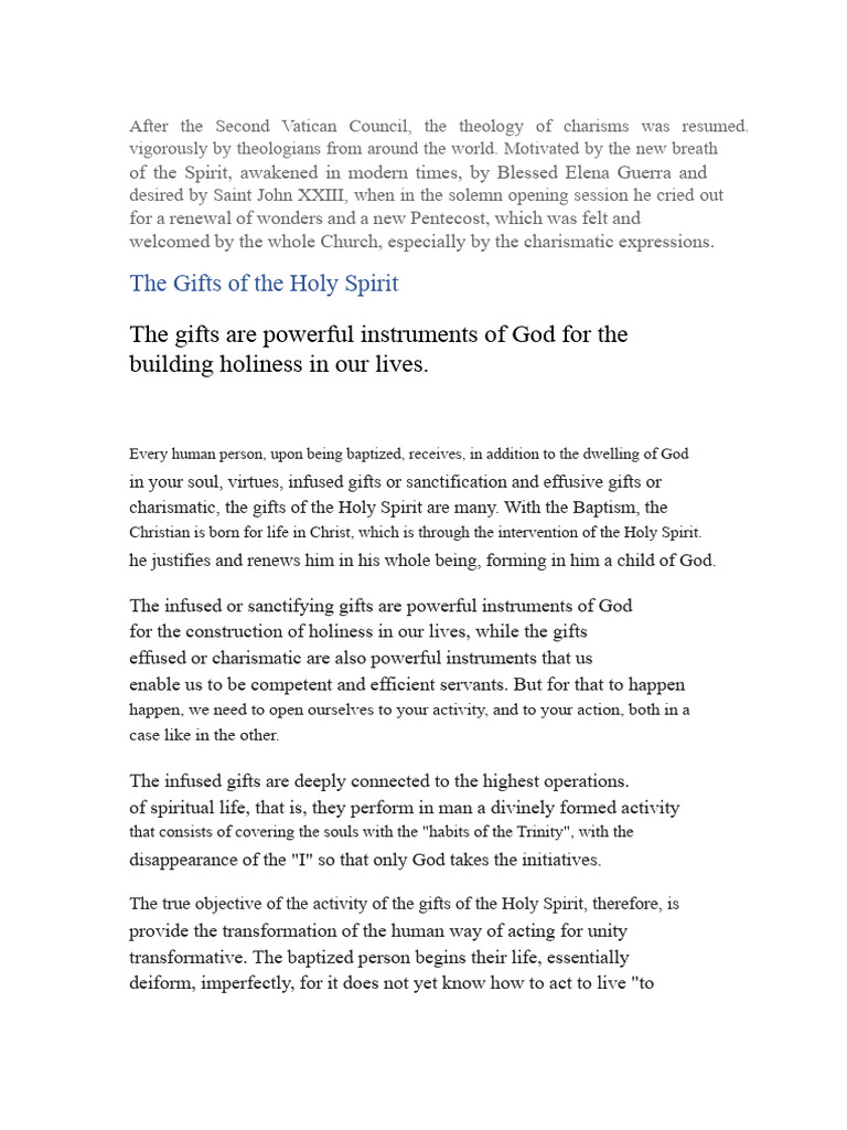 Understanding Charisms and Gifts of the Holy Spirit | PDF | Spiritual ...