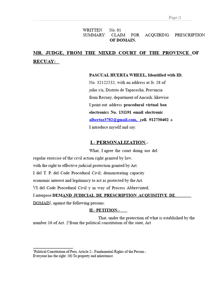 Acquisitive Prescription Claim for Property | PDF | Property | Justice