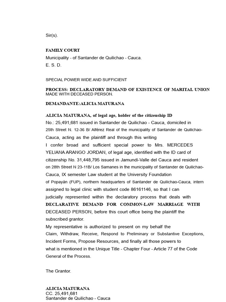 DECLARATIVE LAWSUIT FOR COMMON-LAW UNION, DISSOLUTION AND LIQUIDATION ...