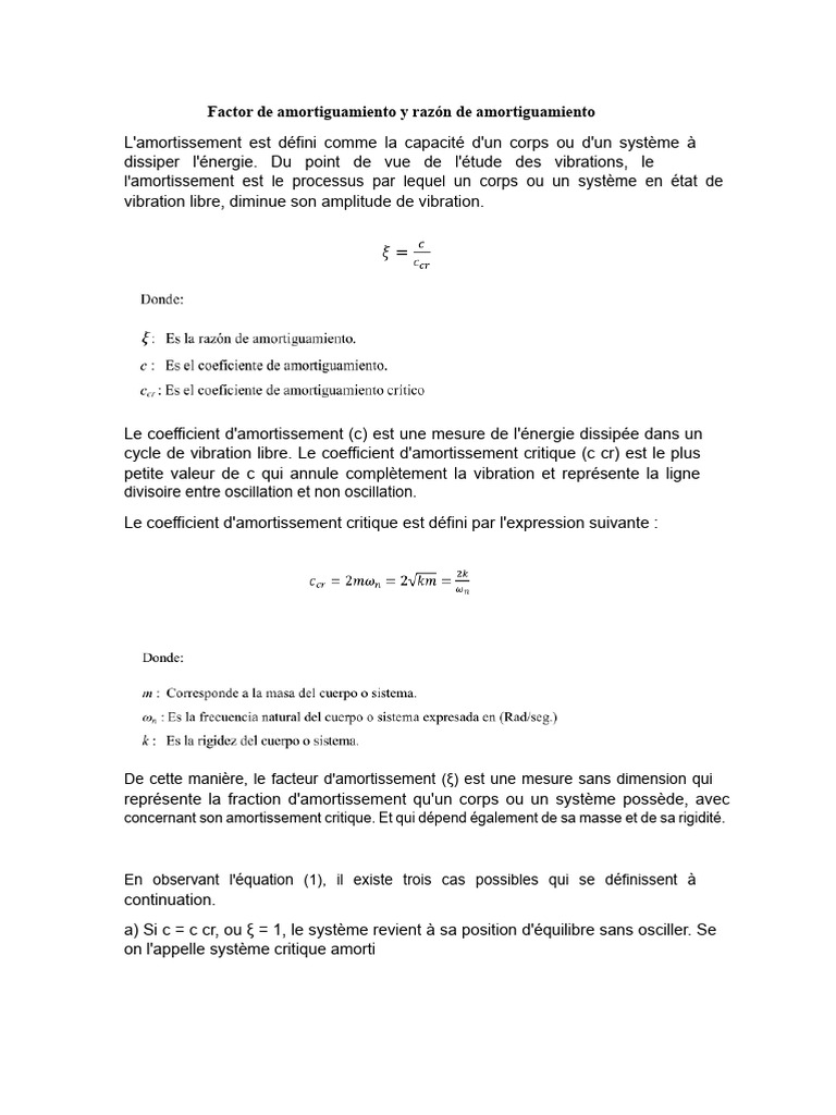 Amortissement et vibrations mécaniques PDF Taux d'amortissement — free download