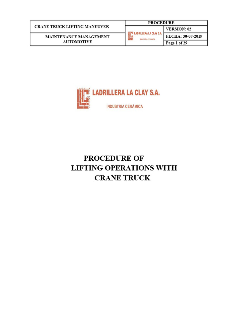 Crane Truck Lifting Procedure Guide | PDF | Crane (Machine ...