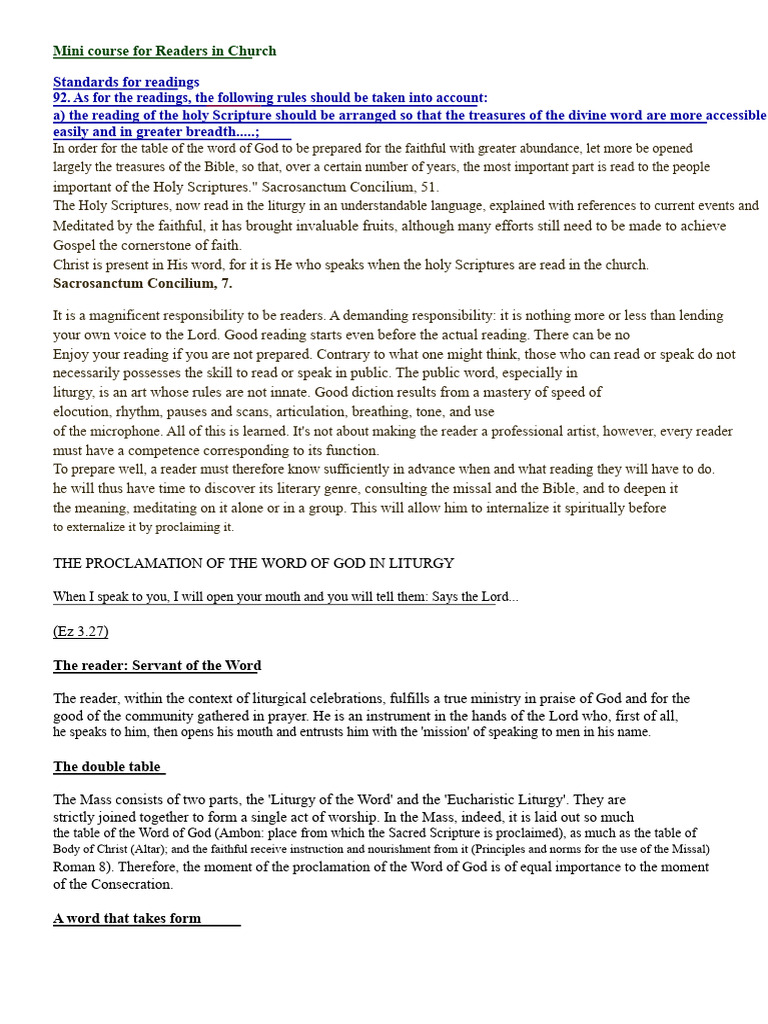 Guidelines for Church Readers Training | PDF | Mass (Liturgy) | Bible