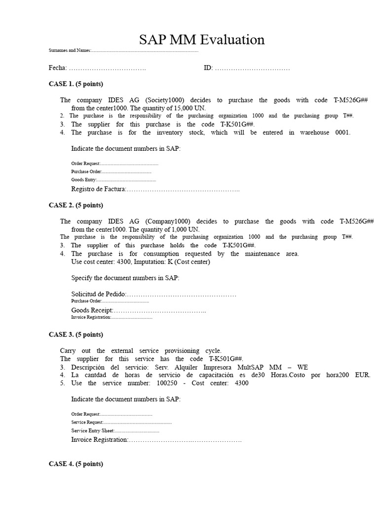 SAP MM Purchase and Service Cases | PDF
