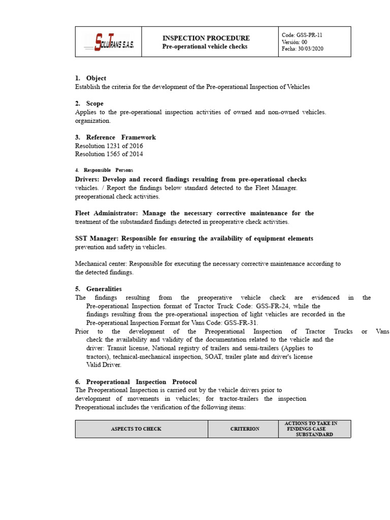 Pre-Operational Vehicle Inspection Guide | PDF | Truck | Vehicles