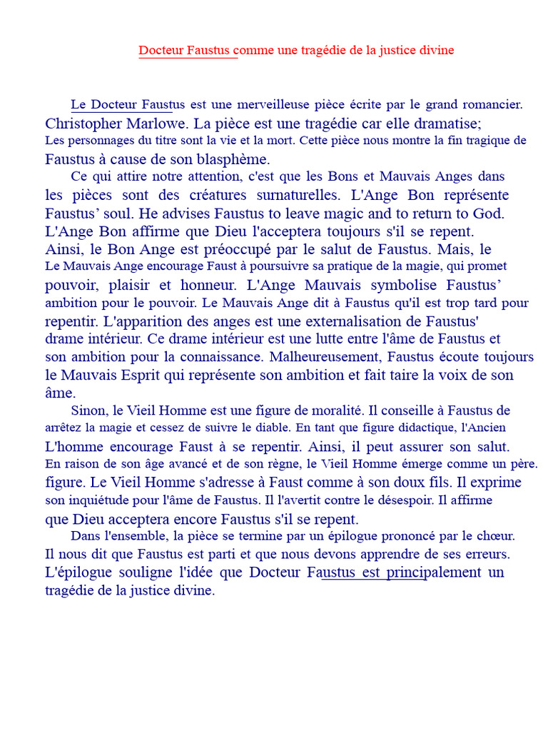Tragédie de la justice divine : Docteur Faustus | PDF