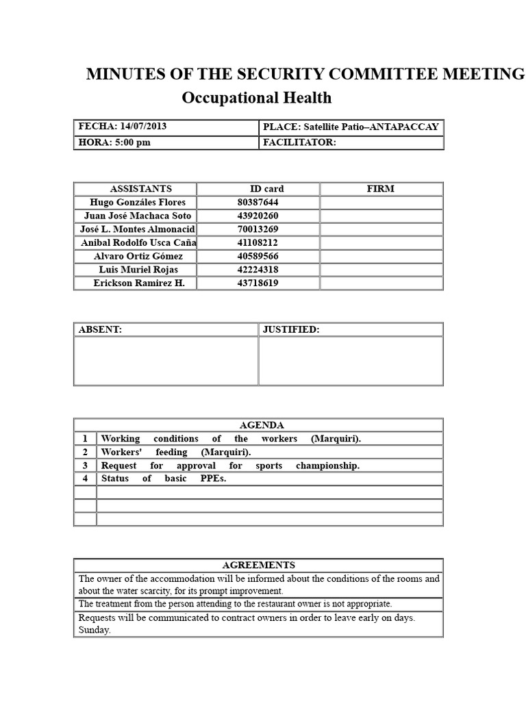 Minutes of The Occupational Health and Safety Committee Meeting | PDF
