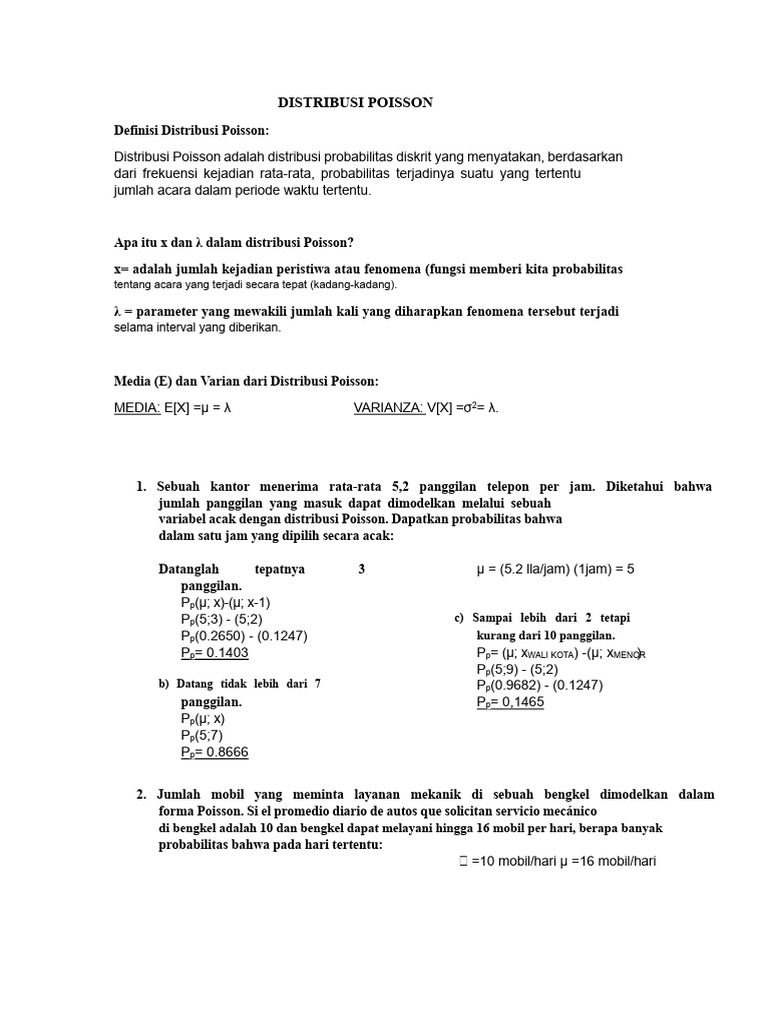 Probabilitas Distribusi Poisson dan Contoh | PDF