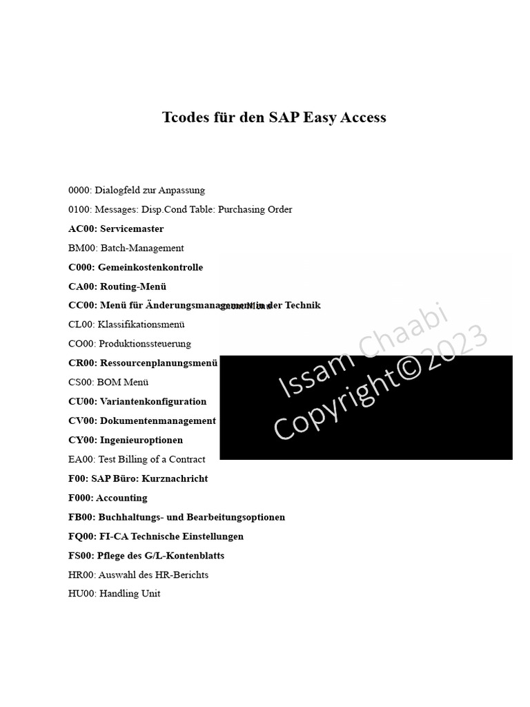 Tcodes Für SAP Easy Access | PDF