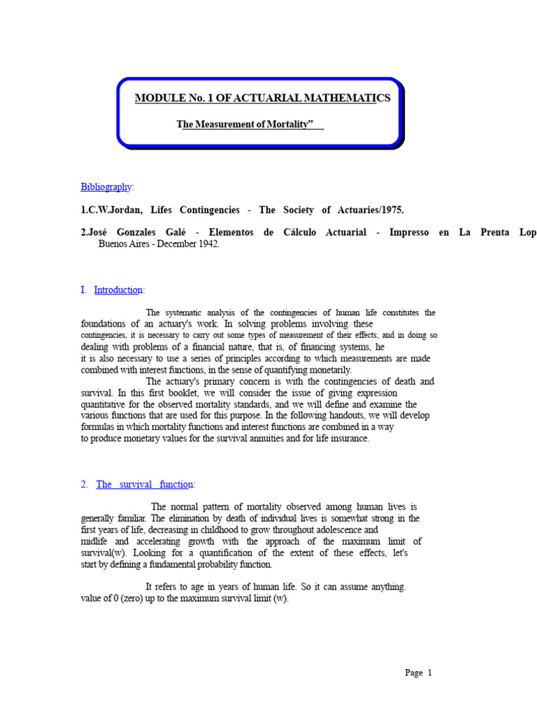 Actuarial Mathematics: Mortality Analysis | PDF | Function (Mathematics ...