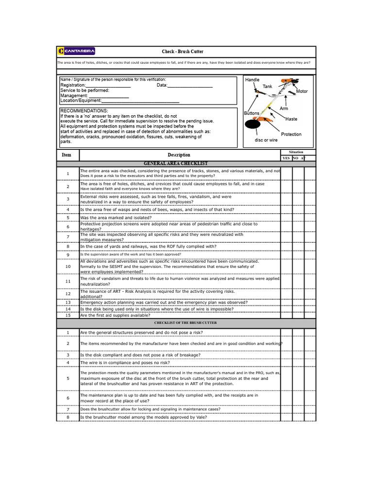 Mower Checklist | PDF | Risk | Safety