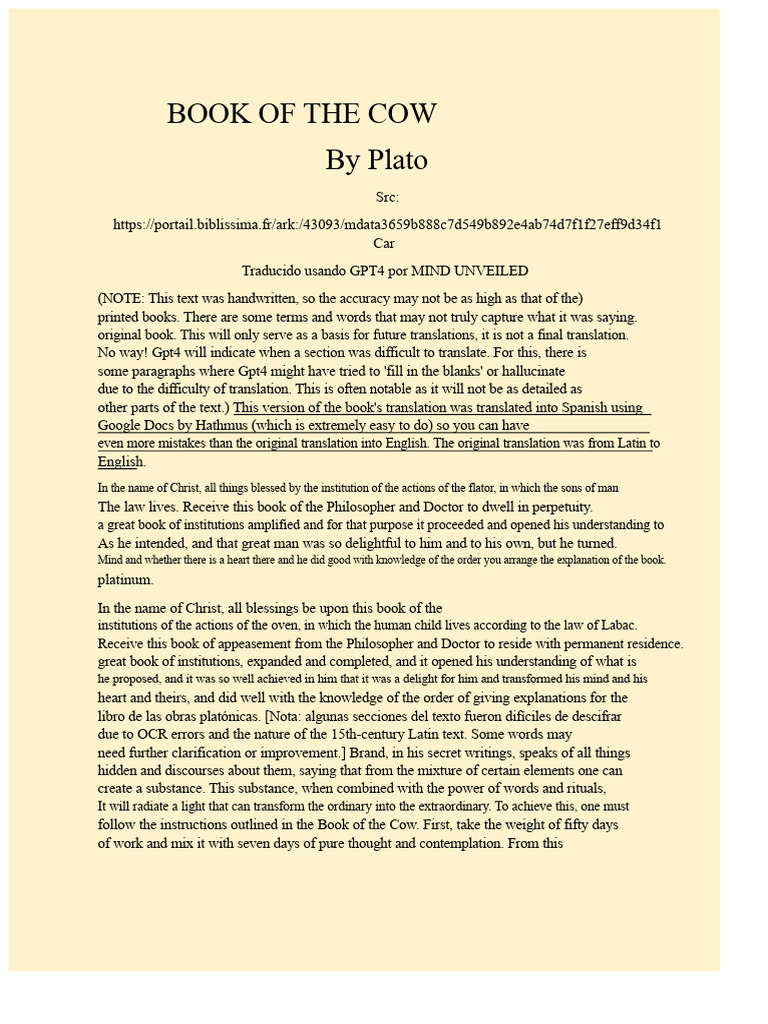 Book of The Cow Translation From The Latin Original To English | PDF ...