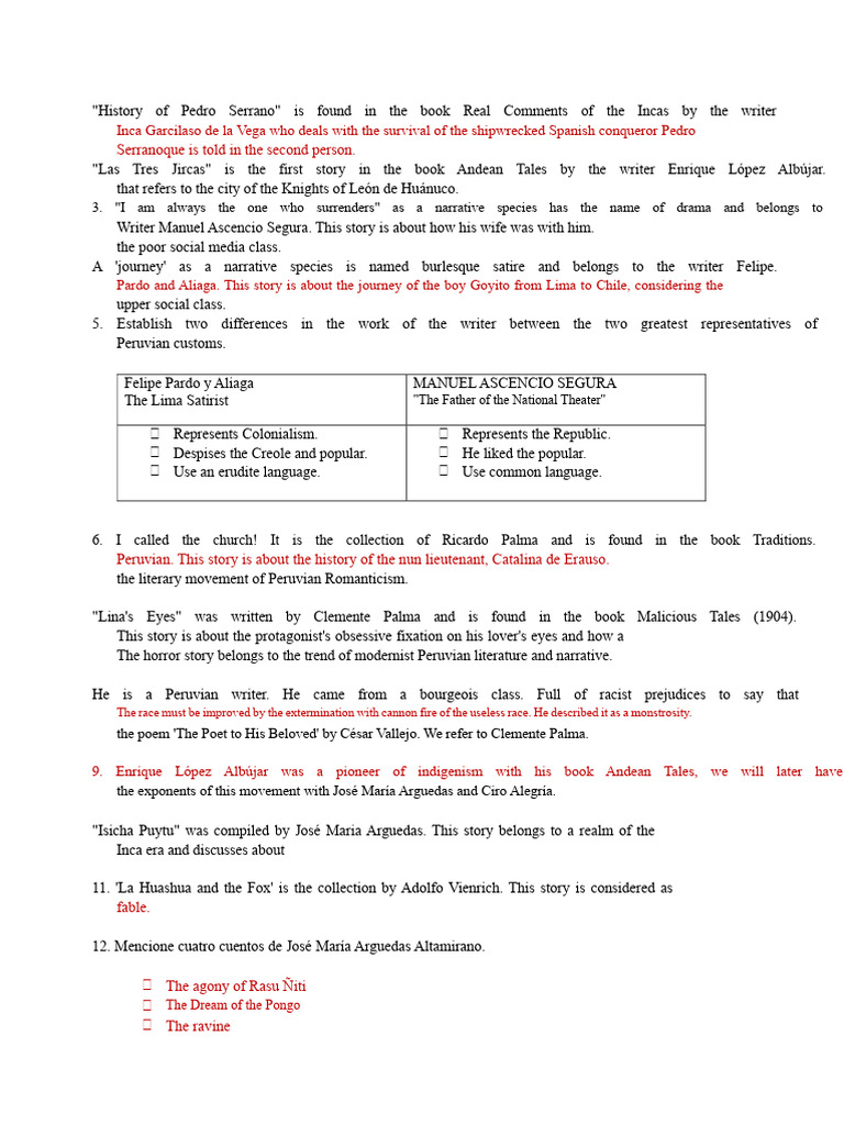Peruvian Literature Exam | PDF | Spanish Language Literature | Peru