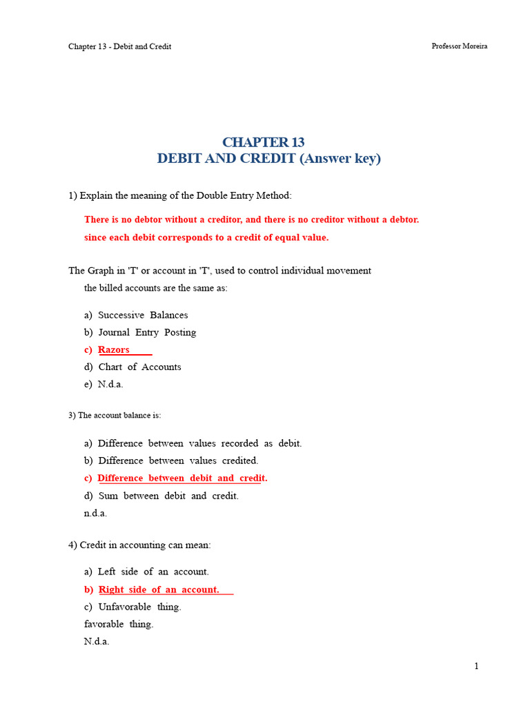 General Accounting I Chapter 13 - Answer Key - Debit Credit | PDF ...