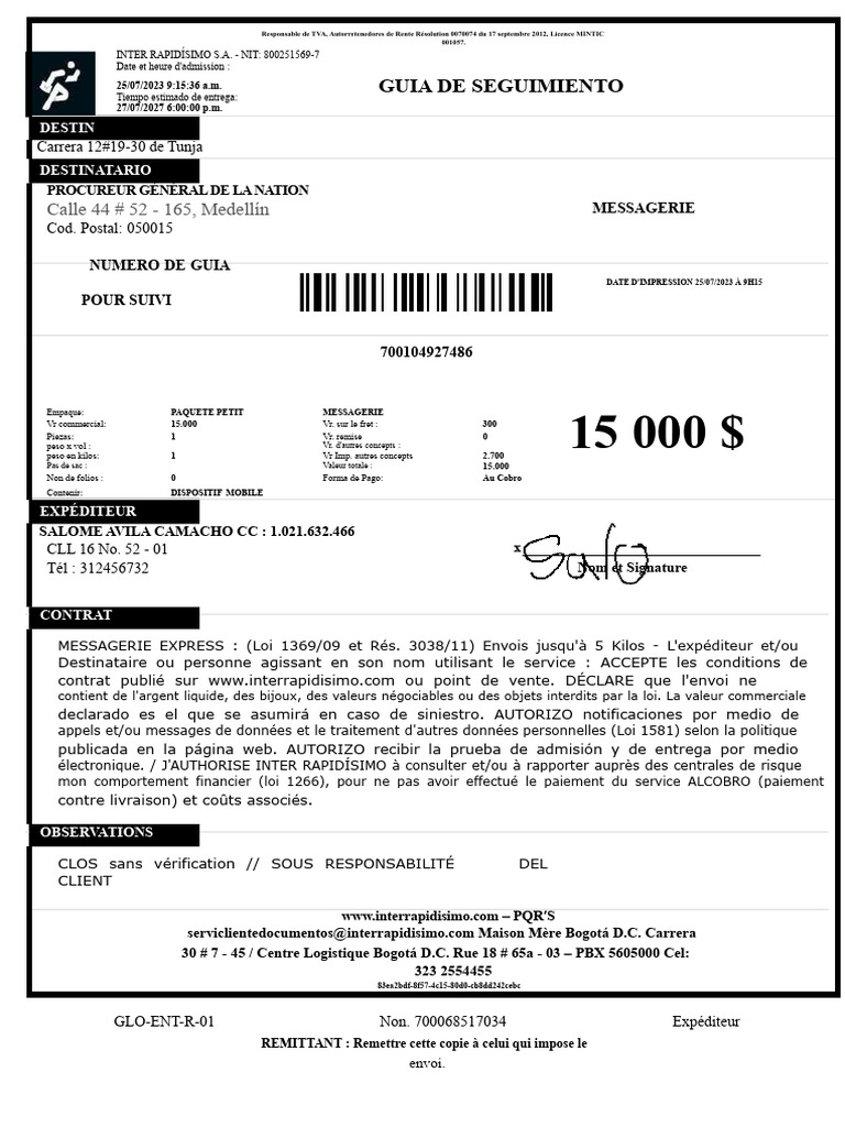 Guide de Suivi Interrapidisimo | PDF