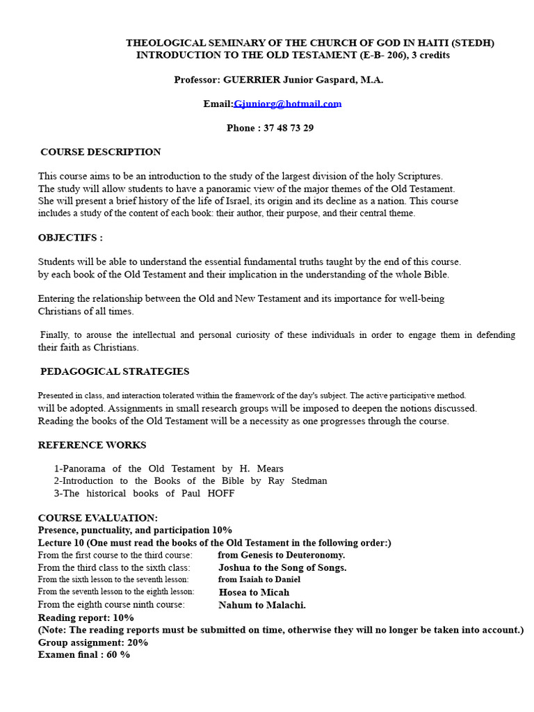 Old Testament Introduction Syllabus 24 - 025611 | PDF | Bible | Hebrew ...