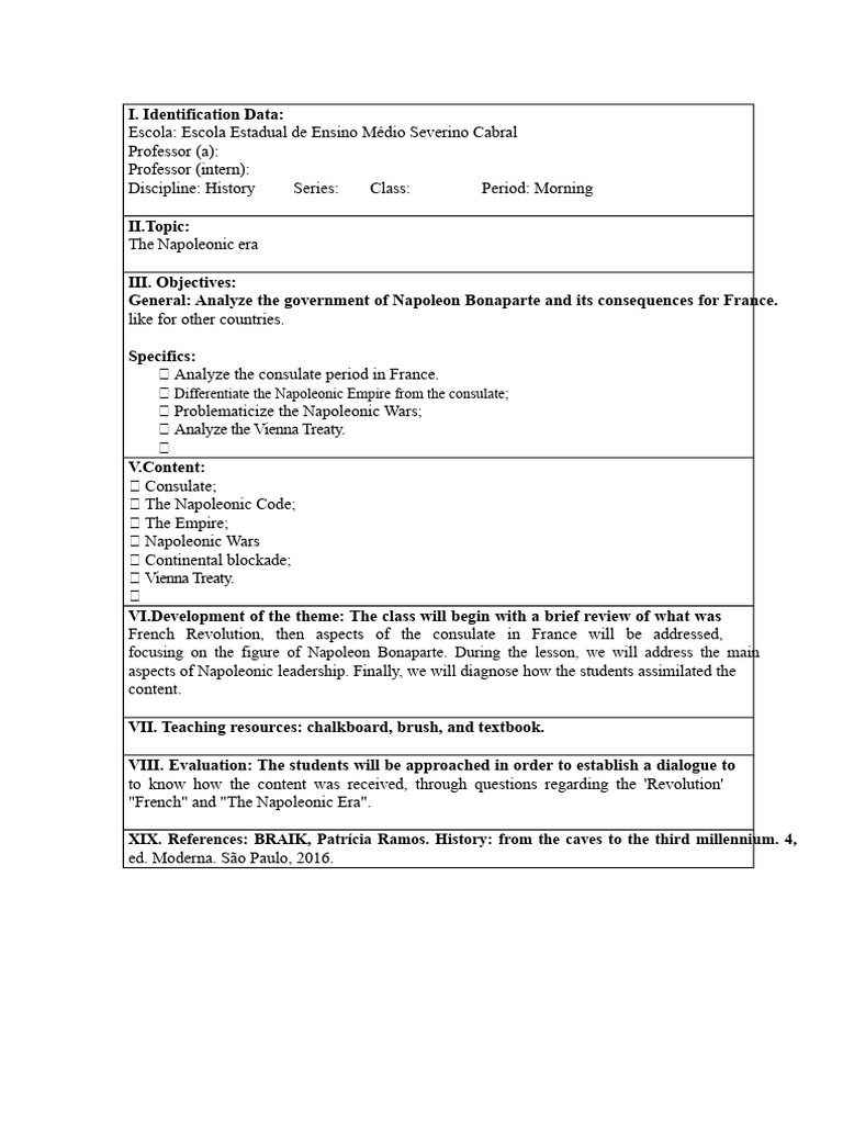 Lesson Plan - The Napoleonic Era | PDF