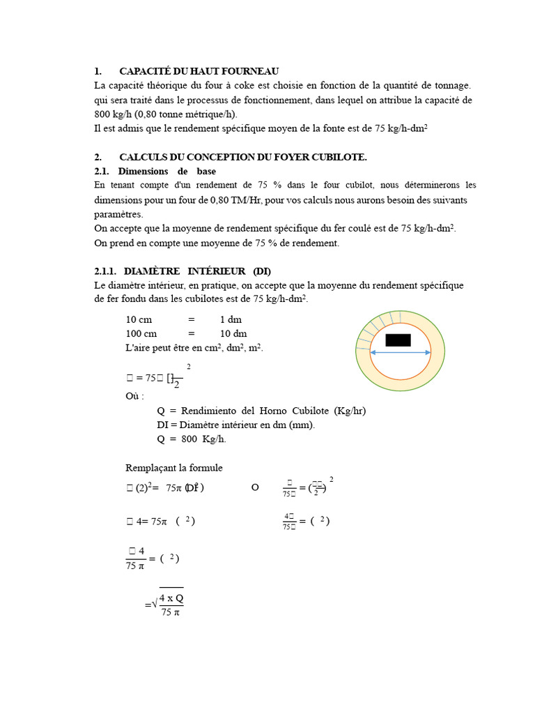 Calculs de conception du four cubilot | PDF | Céramique | Matériaux
