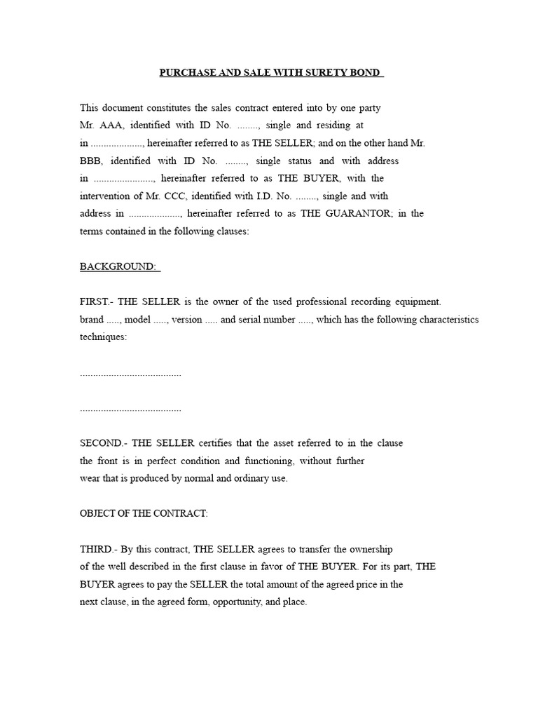 Purchase and Sale Agreement with Surety | PDF | Surety | Guarantee