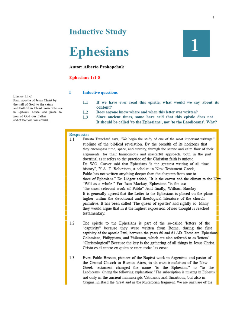 Ephesians 1 | PDF | Epistle To The Ephesians | Religious Belief And ...
