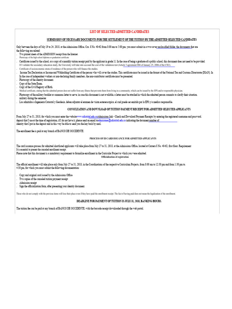 Admitted Candidates and Document Requirements | PDF | Identity Document ...