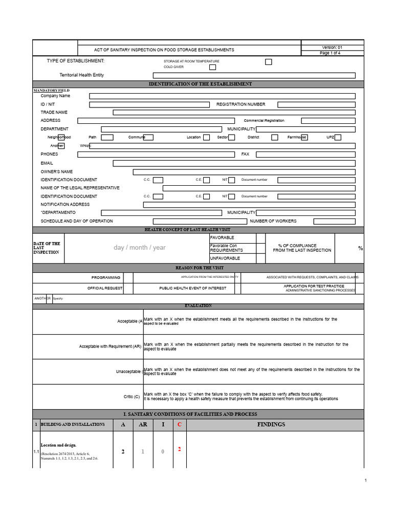 Health Inspection Report With Risk Approach For Food Preparation ...