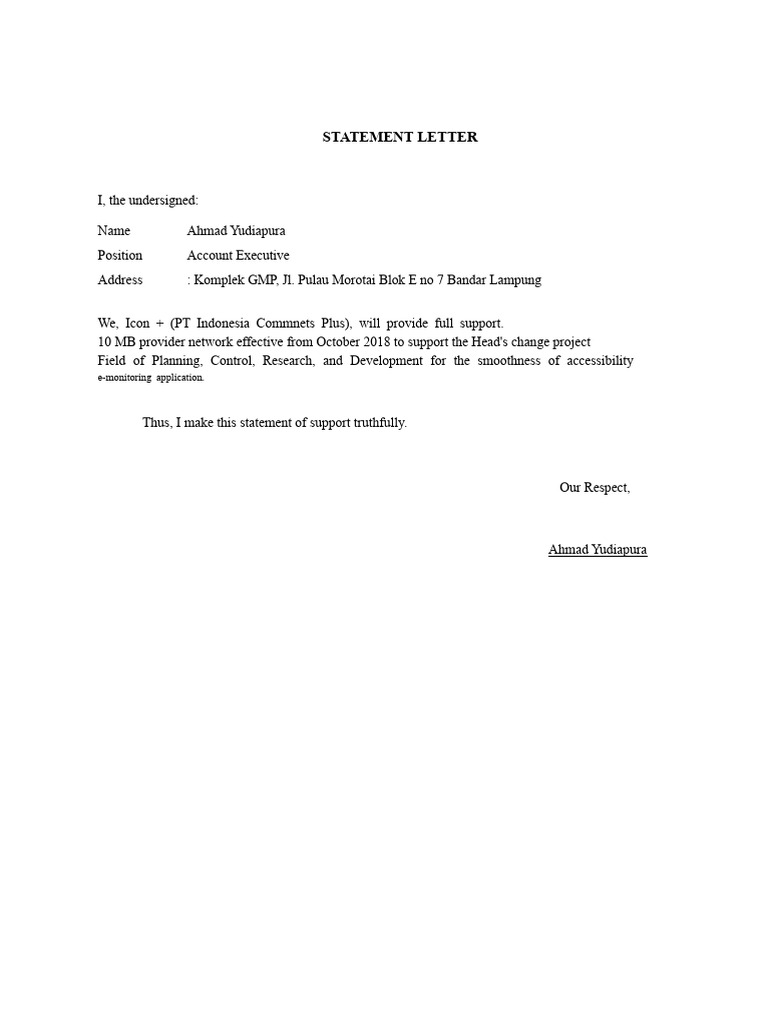 Icon Plus Statement Letter | PDF