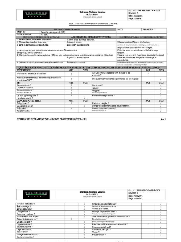 Analyse de sécurité au travail RT | PDF | Sécurité