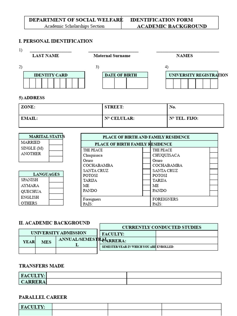 Academic Scholarships Identification Form | PDF | Government And Personhood
