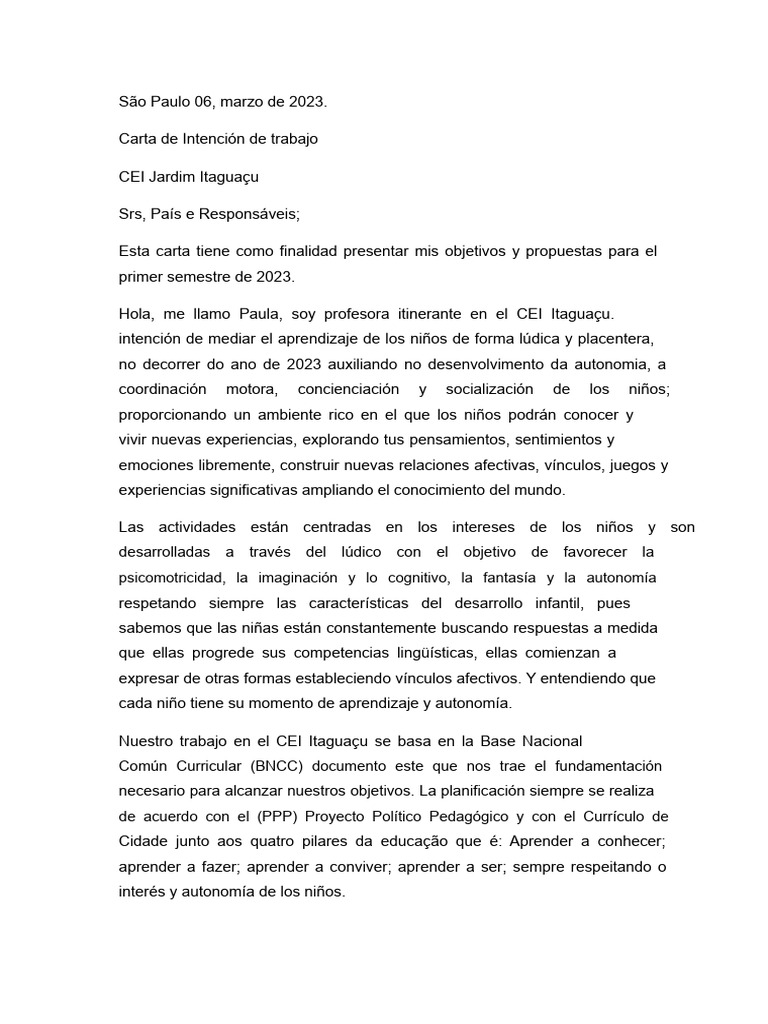 Carta de Intención Educativa 2023 | PDF