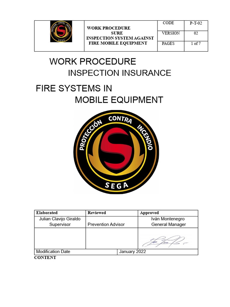 Fire System Inspection Procedure for Mobile Equipment | PDF | Personal ...