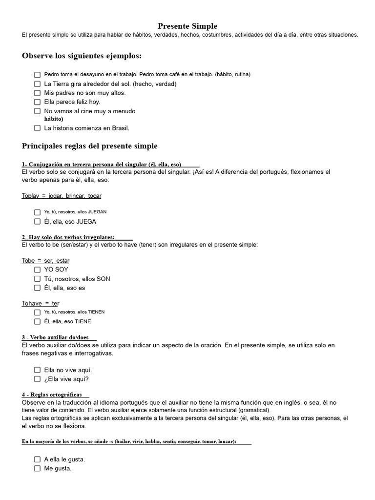 Uso y reglas del presente simple en inglés | PDF | Verbo | Idiomas