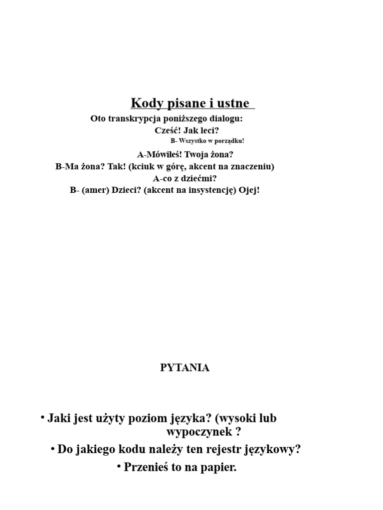 Kody Pisane I Ustne | PDF
