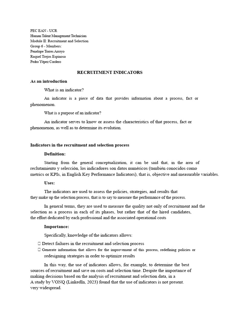 Recruitment and Selection Indicators | PDF | Recruitment | Performance ...