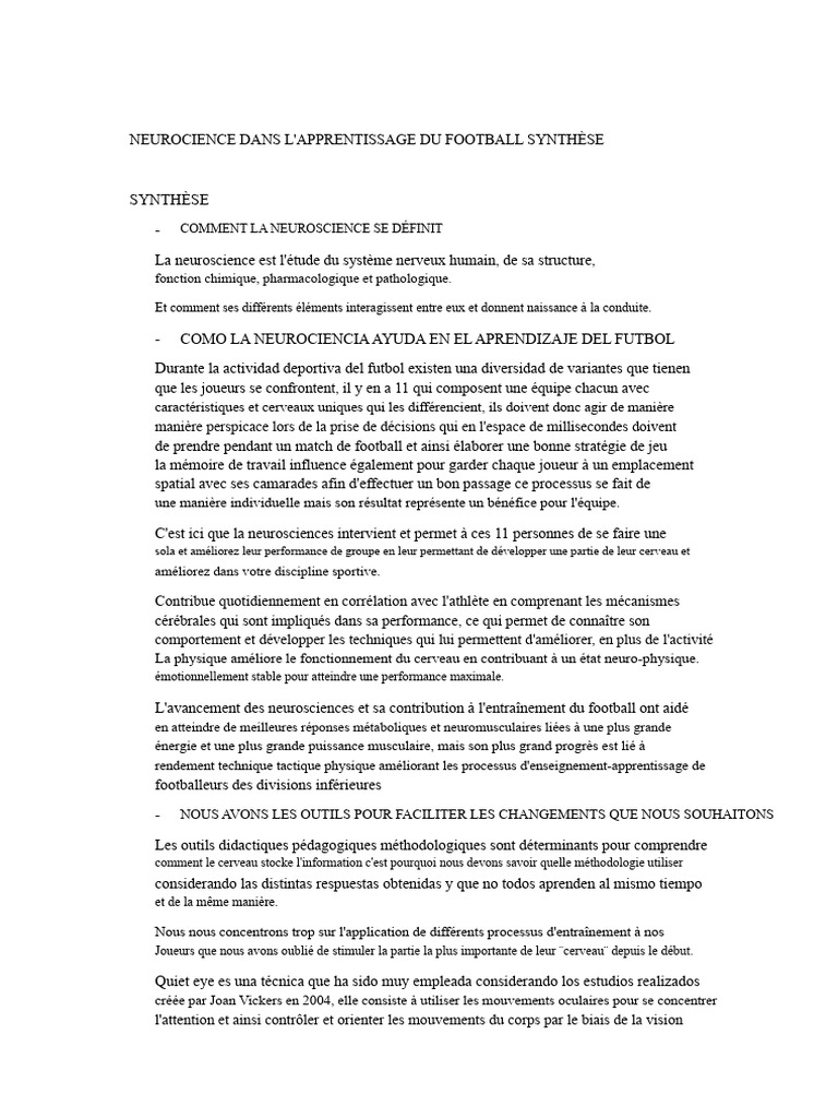 Neurosciences et apprentissage football | PDF | Neuroscience | Cerveau