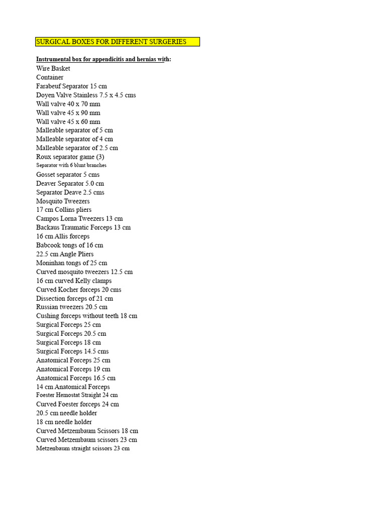 Surgical Instrument Boxes for Various Procedures | PDF