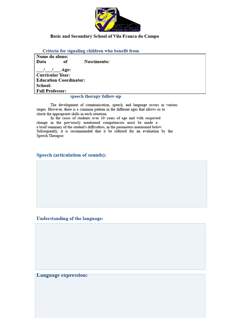 Speech Therapy Signaling Form (10 Years) | PDF