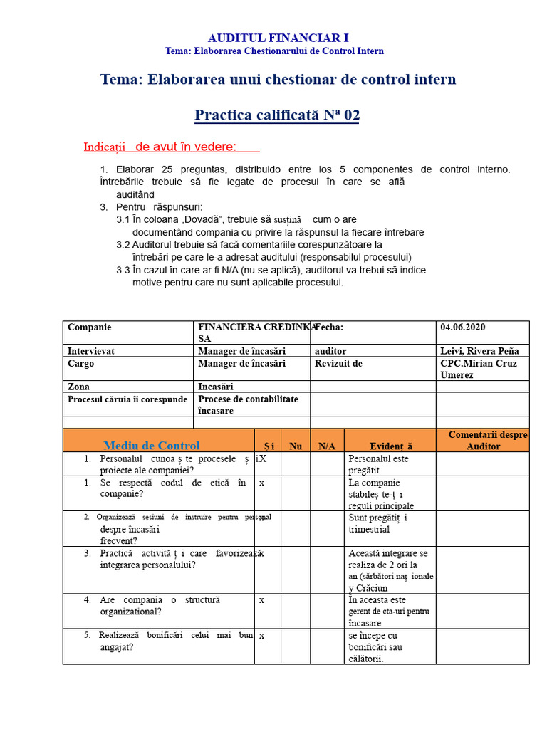 Chestionar de Control Intern | PDF
