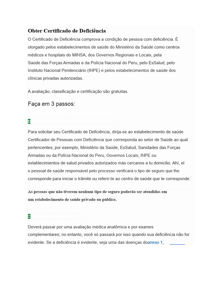 Como Obter o Certificado de Deficiência | PDF | Deficiência | Peru