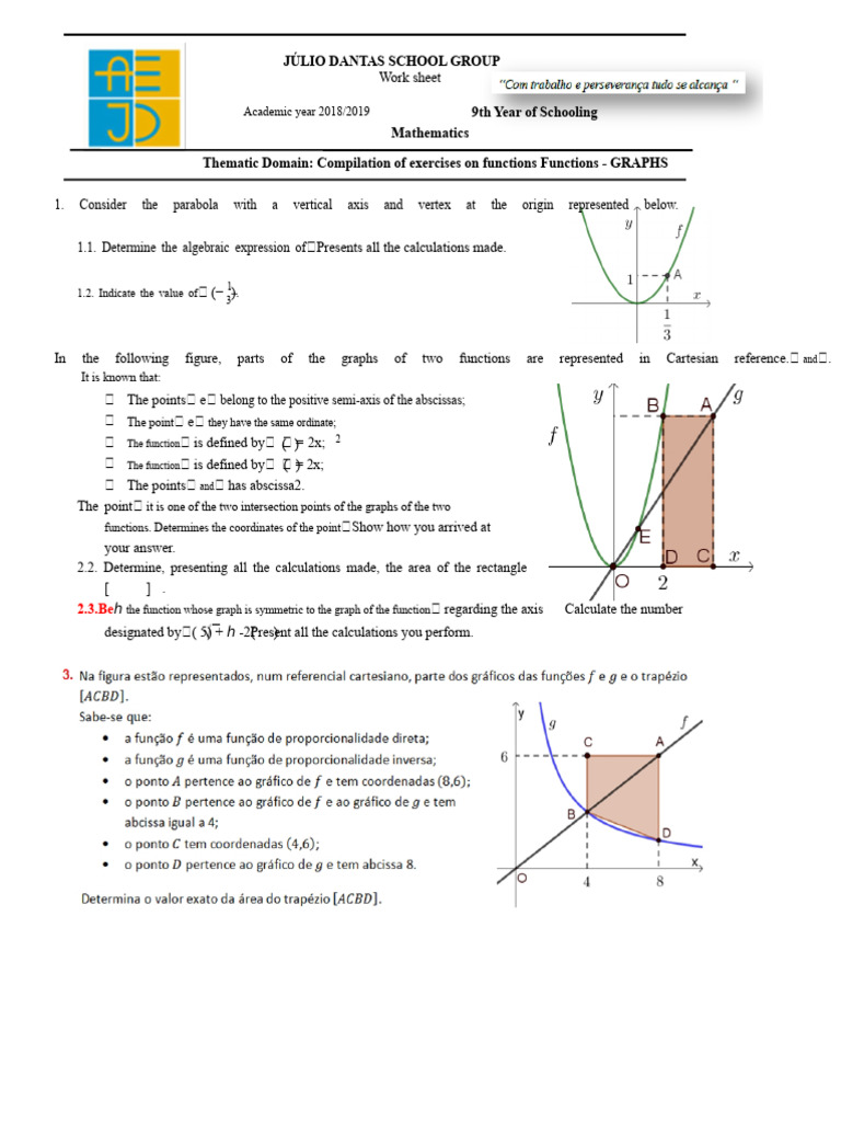 Compilation of Exercises On Functions - 9th Grade | PDF | Function ...