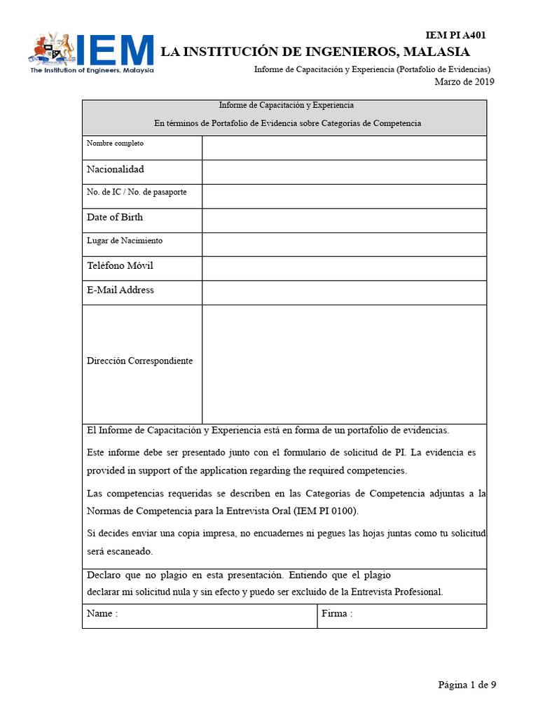 IEM PI A401 - Informe de Capacitación y Experiencia | PDF | Ingeniería ...