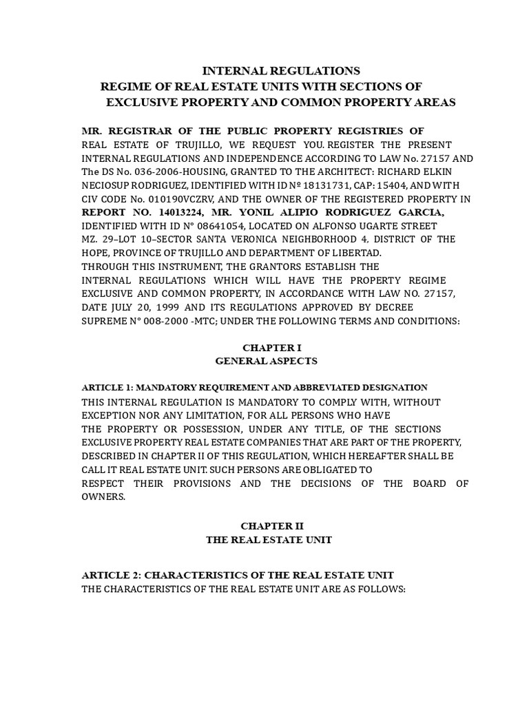 Internal Regulations for Real Estate Units | PDF | Lawsuit | Property