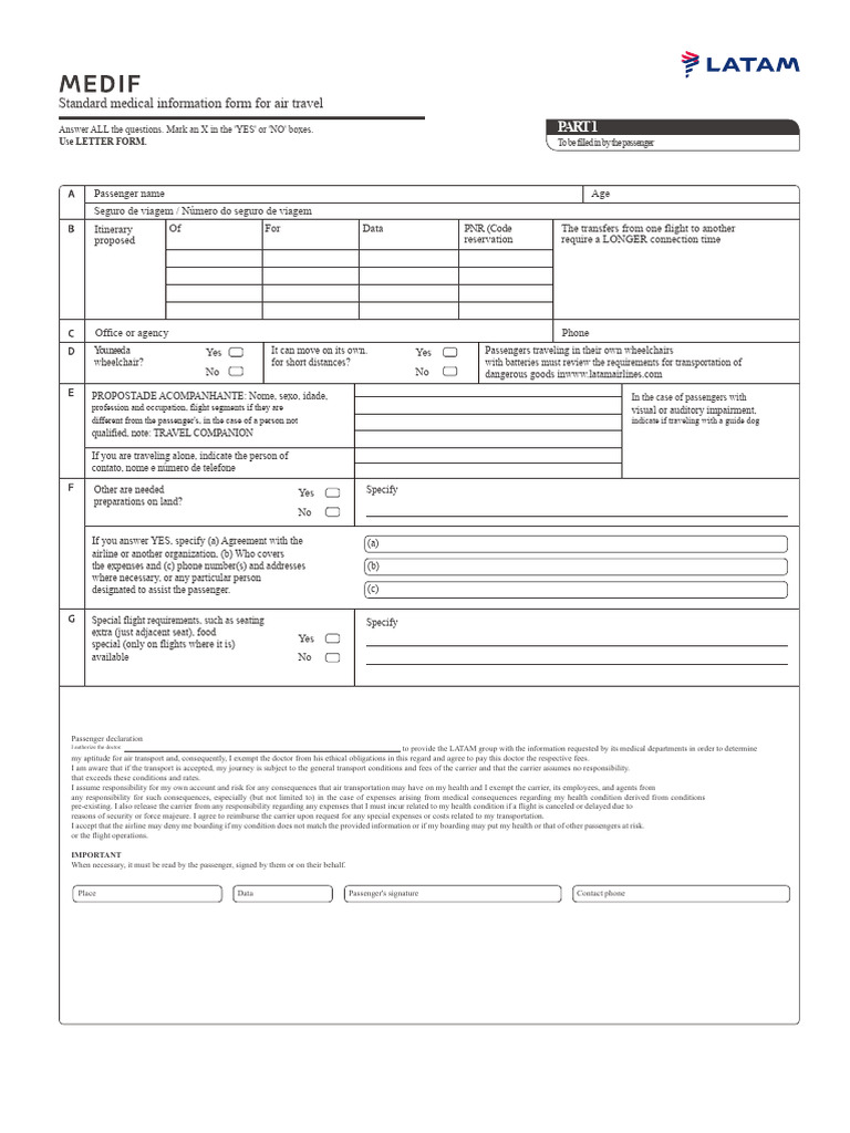 Medical Information Form for Air Travel | PDF | Medical Specialties ...