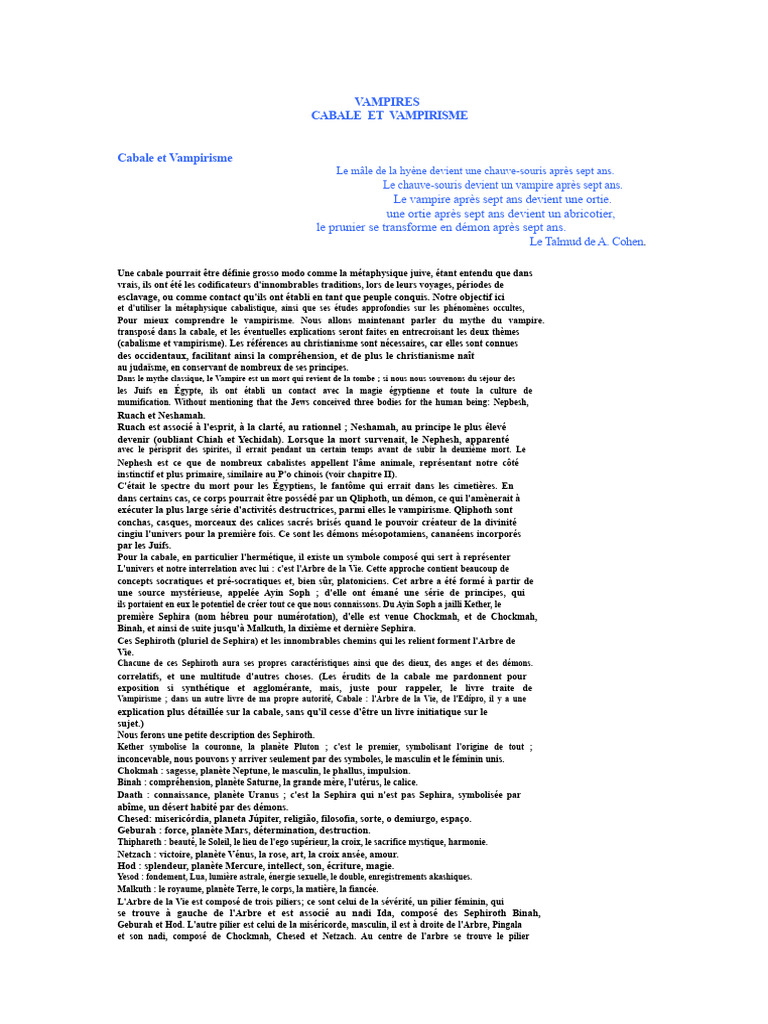 Vampirisme et Cabale : Mythes et Symboles | PDF | Adam | Kabbale