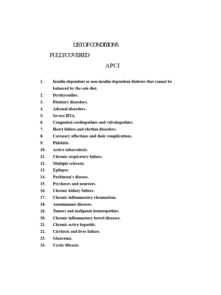 Comprehensive List of Covered Medical Conditions | PDF