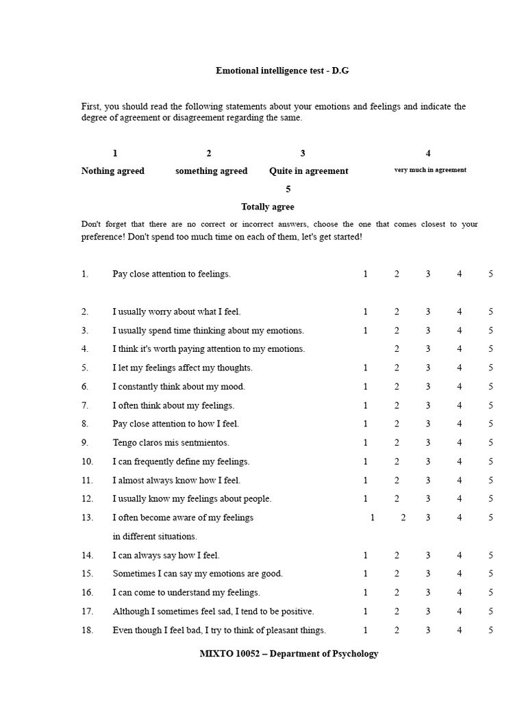 A Test of Emotional Intelligence - DANIEL GOLEMAN | PDF | Feeling ...