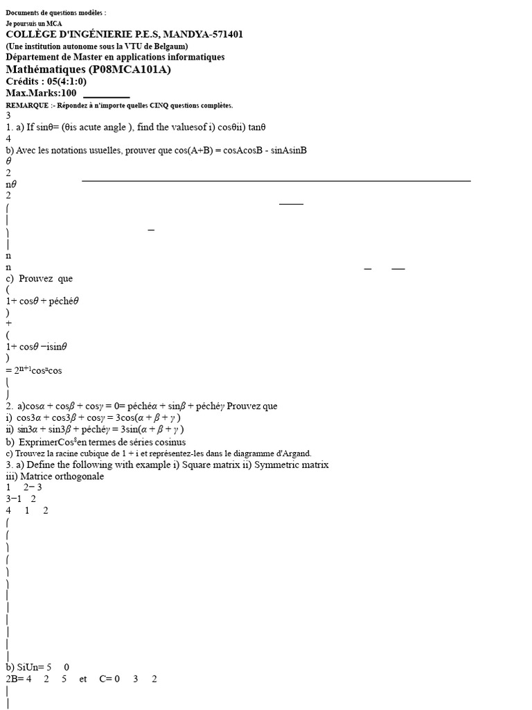 Questions Modèles pour MCA en Mathématiques | PDF | Pointeur ...