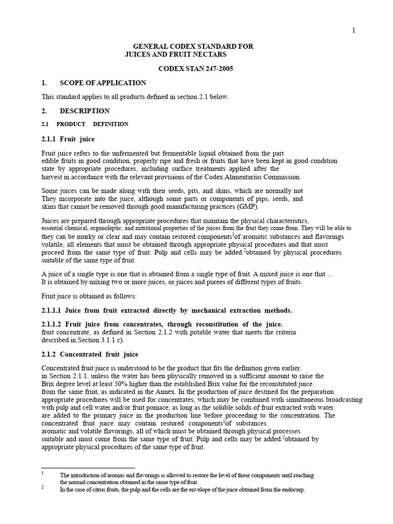Codex Standard for Juices & Nectars | PDF | Juice | Diet & Nutrition