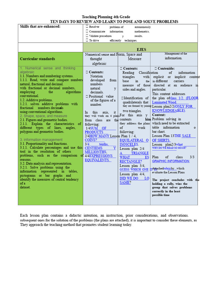 4th Grade Problem-Solving Lesson Plans | PDF | Mathematics | Information