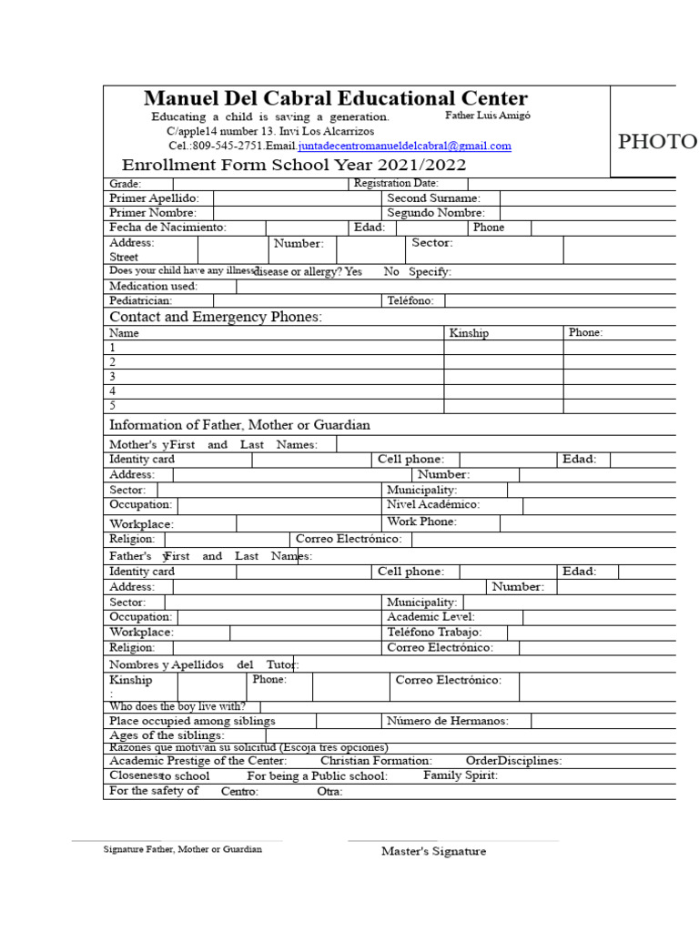 Primary School Enrollment Form | PDF | Living Arrangements | Human Life ...