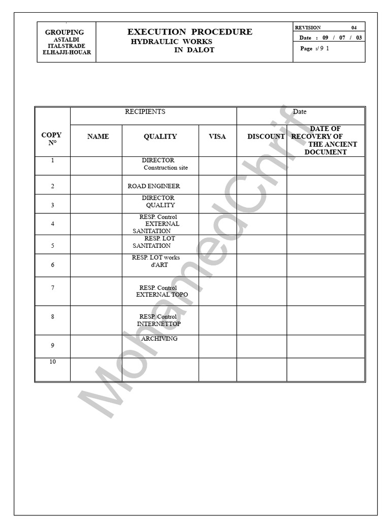 Hydraulic Works Execution Procedure | PDF | Concrete | Materials